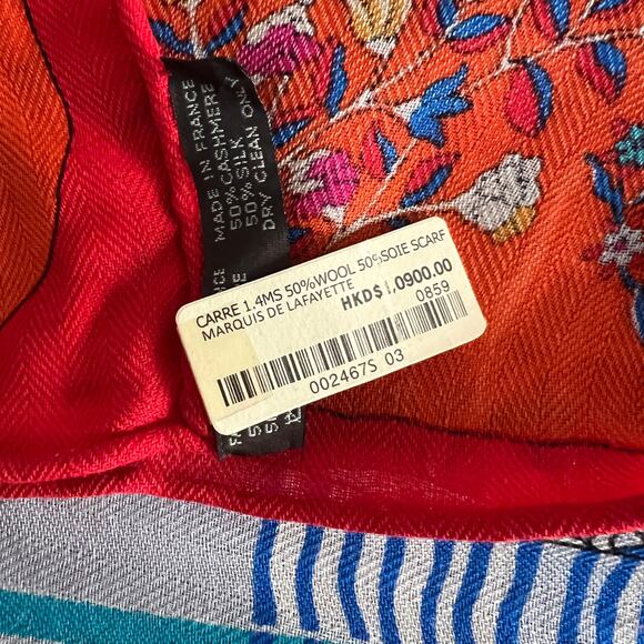 Hermes Paris Scarf Shawl Wrap Red Multicolored Bird Print Cashmere Silk Blend - Picture 8 of 11